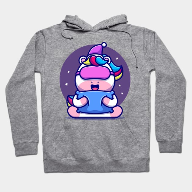 Cute Unicorn Sleeping With Pillow Cartoon Hoodie by Catalyst Labs